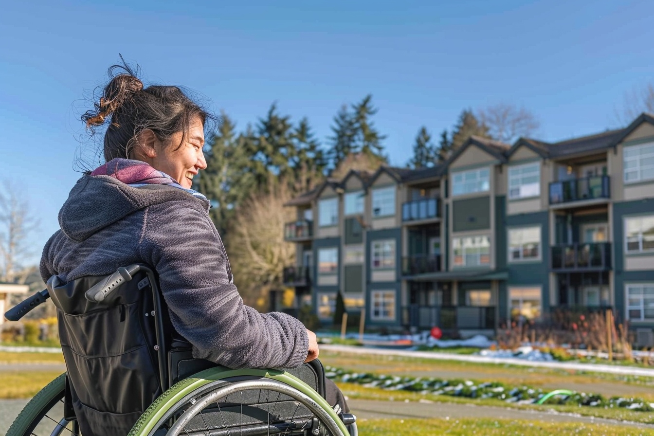 Alt d'image: "Personne en fauteuil roulant recevant une aide financière pour un déménagement facilité à Orléans, illustrant les stratégies d'accessibilité pour les personnes handicapées.